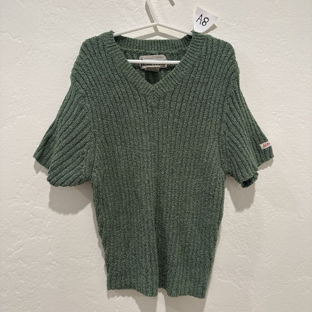 Aeropostale Womens Blouse S Small Green Fitted Shirt Tight Short Sleeve Vintage